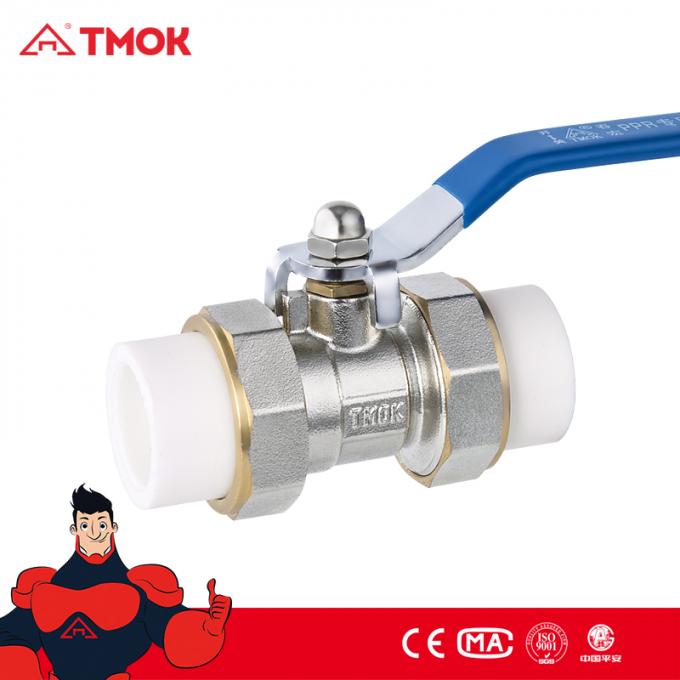  CE 인증과 빨간 핸들과 물 가스 오일을 위한 TMOK 스레드 안출된 PPR 이중 결합 놋쇠 볼 밸브 양방향 형식