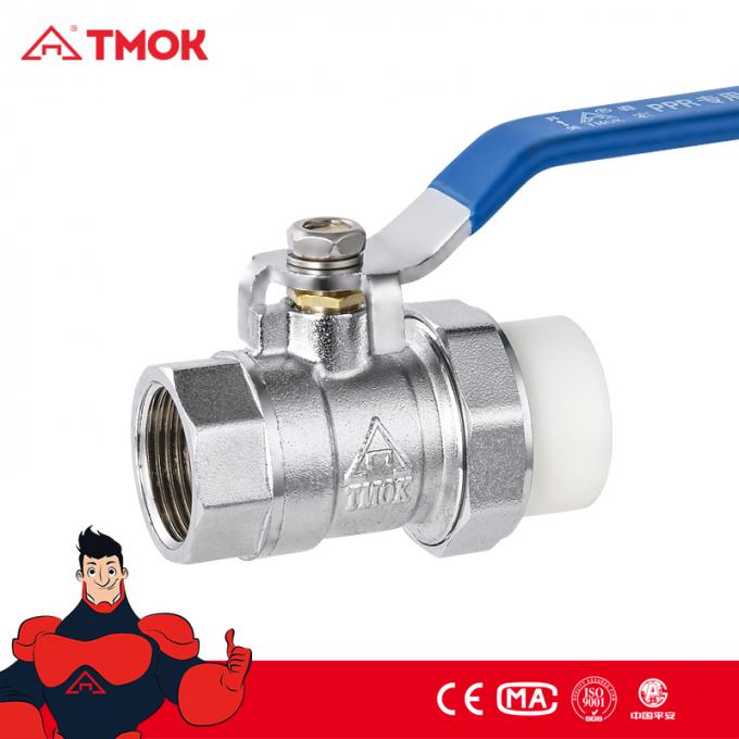 CE 인증과 빨간 핸들과 물 가스 오일을 위한 TMOK 스레드 안출된 PPR 이중 결합 놋쇠 볼 밸브 양방향 형식